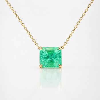 GIA 4.02 Ct Colombian Emerald Solitaire Floating 18K Gold Pendant Necklace – Assay Jewelers