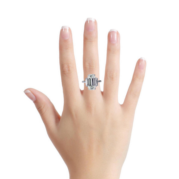 GIA 6.16 Carat Emerald Cut Diamond and Trapezoid Three Stone Engagement Ring