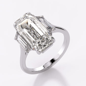 GIA 6.16 Carat Emerald Cut Diamond and Trapezoid Three Stone Engagement Ring – Assay Jewelers