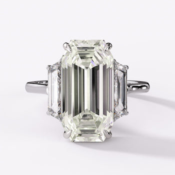 GIA 6.16 Carat Emerald Cut Diamond and Trapezoid Three Stone Engagement Ring – Assay Jewelers