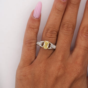 GIA Cert. 1.01 Carat Fancy Intense Yellow Radiant Diamond Pave Set Split Ring – Assay Jewelers