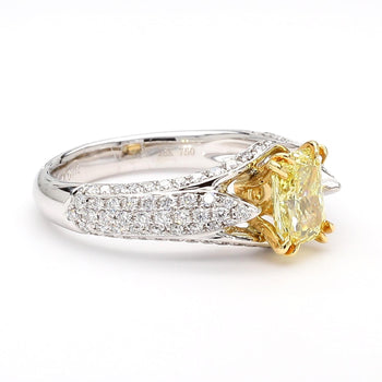 GIA Cert. 1.01 Carat Fancy Intense Yellow Radiant Diamond Pave Set Split Ring – Assay Jewelers