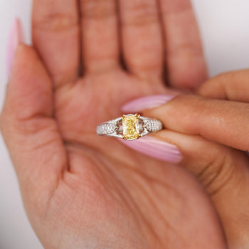 GIA Cert. 1.01 Carat Fancy Intense Yellow Radiant Diamond Pave Set Split Ring – Assay Jewelers