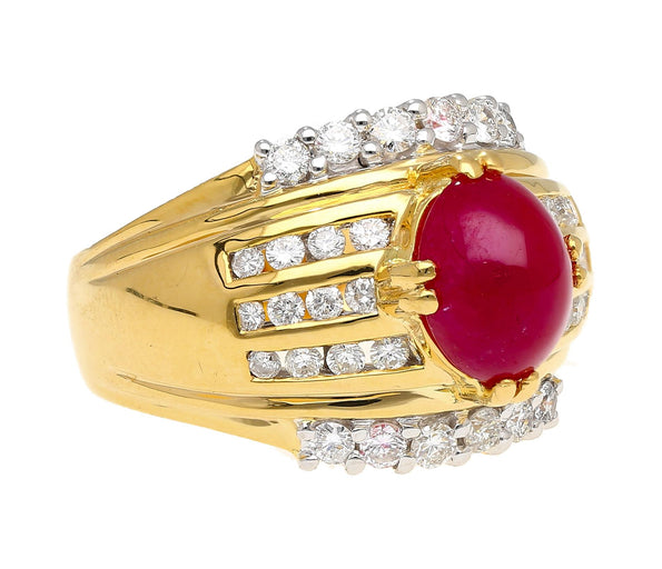 GIA Cert. 3.93 Carat No Heat Ruby & Diamond Vintage Cocktail Ring