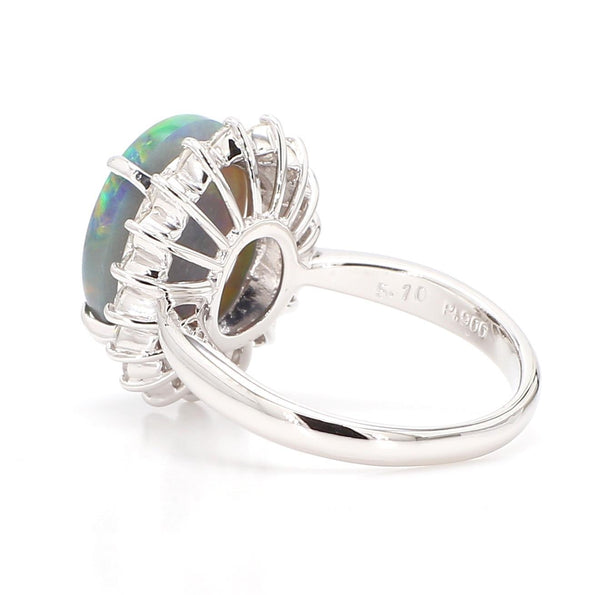 GIA Cert. 5.10 Carat Untreated Black Opal Diamond Halo Platinum Starburst Ring