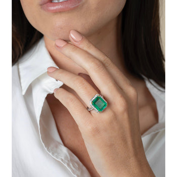 GIA Cert. 8 carat Russian Emerald in 18K White Gold Diamond Halo Ring – Assay Jewelers