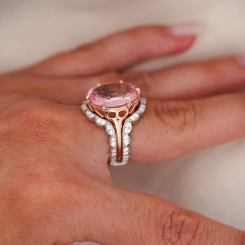GIA Cert. 8.5 Carat Morganite & Diamond 18k Rose Gold Cocktail Jacket Ring – Assay Jewelers