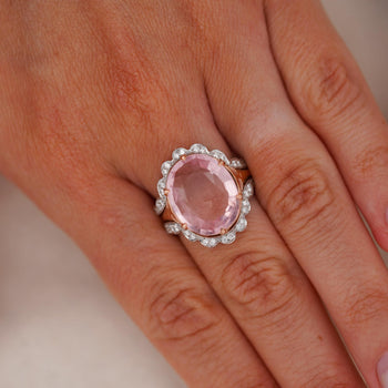 GIA Cert. 8.5 Carat Morganite & Diamond 18k Rose Gold Cocktail Jacket Ring – Assay Jewelers