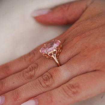 GIA Cert. 8.5 Carat Morganite & Diamond 18k Rose Gold Cocktail Jacket Ring – Assay Jewelers