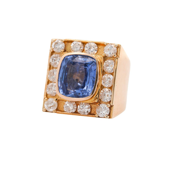 GIA Cert. 8.56 Carat Cushion Light Blue Sapphire 14K Gold Vintage Mens Ring