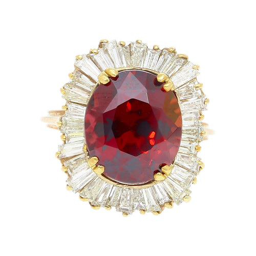 GIA Certified 10.40 Carat Red Zircon & Diamond Ballerina Cocktail Ring