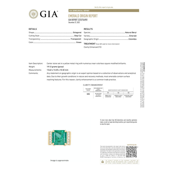 Bague homme certifiée GIA en or 18K avec émeraude colombienne 13 carats et diamants taille princesse