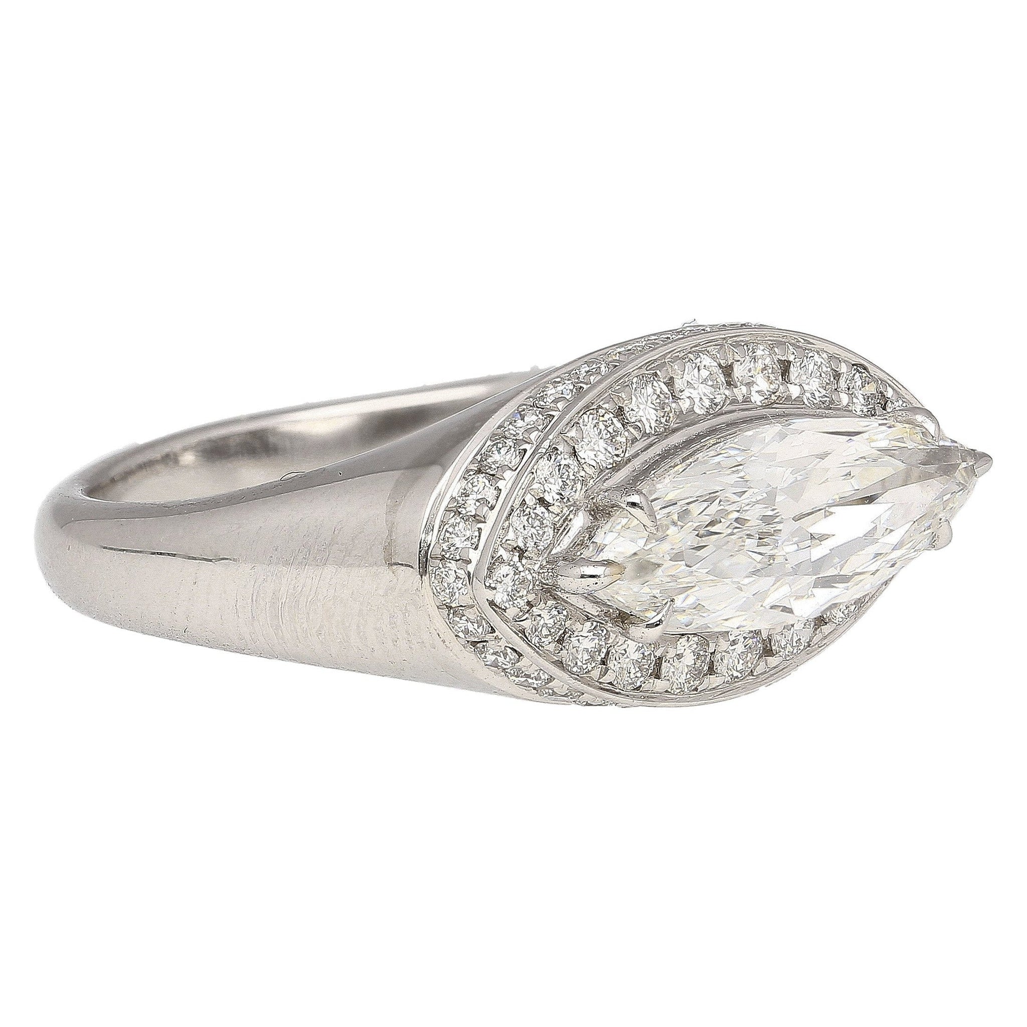 GIA Certified 1.5 Carat Marquise Cut E/VS2 Diamond Horizontal Set Mens Pinky Ring