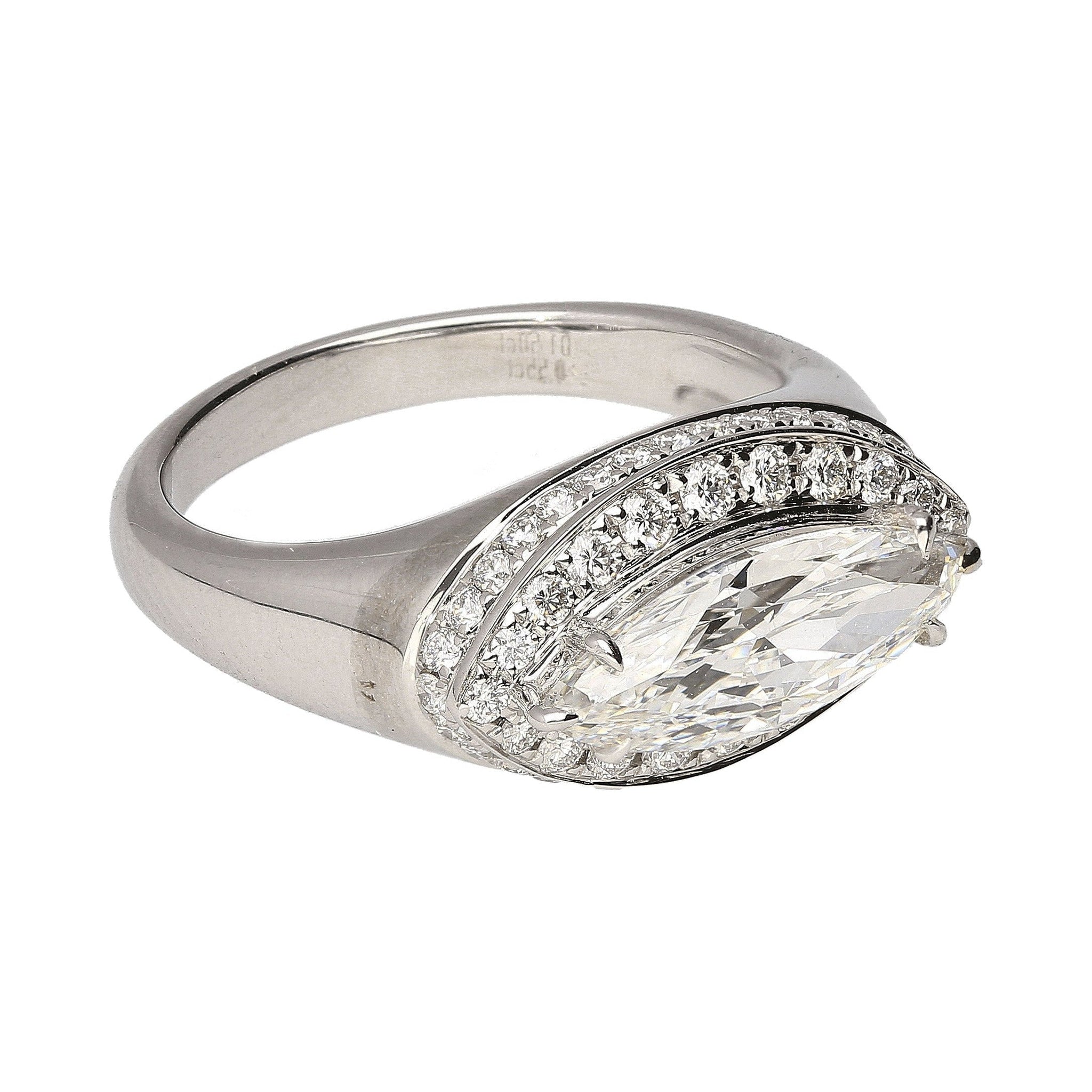 GIA Certified 1.5 Carat Marquise Cut E/VS2 Diamond Horizontal Set Mens Pinky Ring