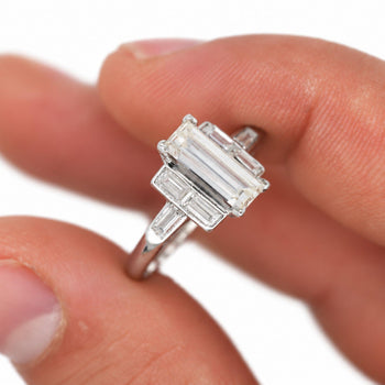 GIA Certified 1.56 Carat Long Emerald Cut Diamond Vintage Art Deco Platinum Ring – Assay Jewelers