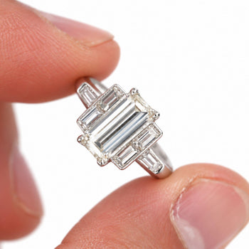 GIA Certified 1.56 Carat Long Emerald Cut Diamond Vintage Art Deco Platinum Ring – Assay Jewelers