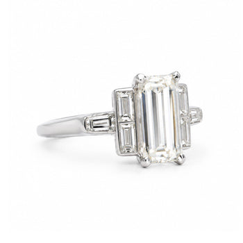 GIA Certified 1.56 Carat Long Emerald Cut Diamond Vintage Art Deco Platinum Ring – Assay Jewelers