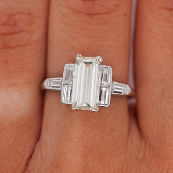 GIA Certified 1.56 Carat Long Emerald Cut Diamond Vintage Art Deco Platinum Ring – Assay Jewelers
