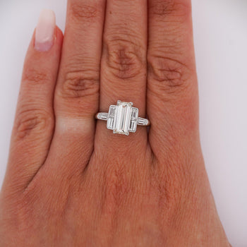 GIA Certified 1.56 Carat Long Emerald Cut Diamond Vintage Art Deco Platinum Ring – Assay Jewelers