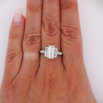 GIA Certified 1.56 Carat Long Emerald Cut Diamond Vintage Art Deco Platinum Ring – Assay Jewelers