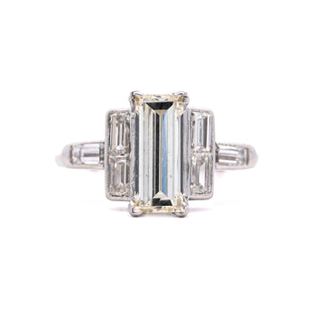 GIA Certified 1.56 Carat Long Emerald Cut Diamond Vintage Art Deco Platinum Ring – Assay Jewelers