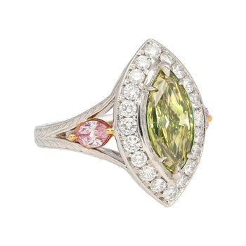 Ring certificato GIA con diamante taglio marquise da 1.92 carat, marrone verdastro giallo – Assay Jewelers