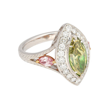Ring certificato GIA con diamante taglio marquise da 1.92 carat, marrone verdastro giallo – Assay Jewelers