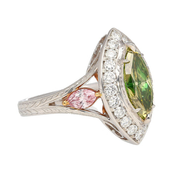 Ring certificato GIA con diamante taglio marquise da 1.92 carat, marrone verdastro giallo – Assay Jewelers
