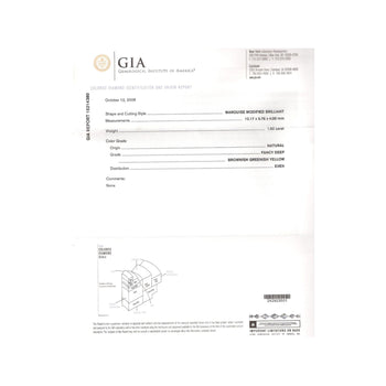 Ring certificato GIA con diamante taglio marquise da 1.92 carat, marrone verdastro giallo – Assay Jewelers