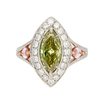 Ring certificato GIA con diamante taglio marquise da 1.92 carat, marrone verdastro giallo – Assay Jewelers