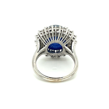 GIA Certified 25 Carat Cabochon Blue Sapphire & Diamond Halo Ring in Platinum – Assay Jewelers