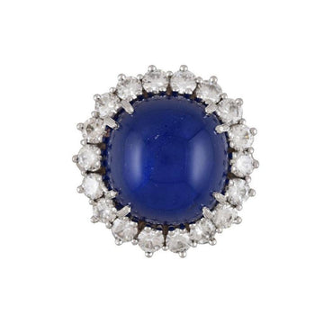 GIA Certified 25 Carat Cabochon Blue Sapphire & Diamond Halo Ring in Platinum – Assay Jewelers