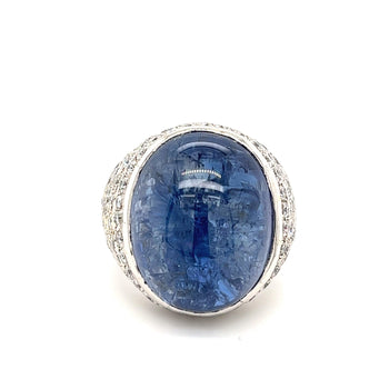 GIA Certified 26 Carat Cabochon-Cut Blue Sapphire Cocktail Ring – Assay Jewelers