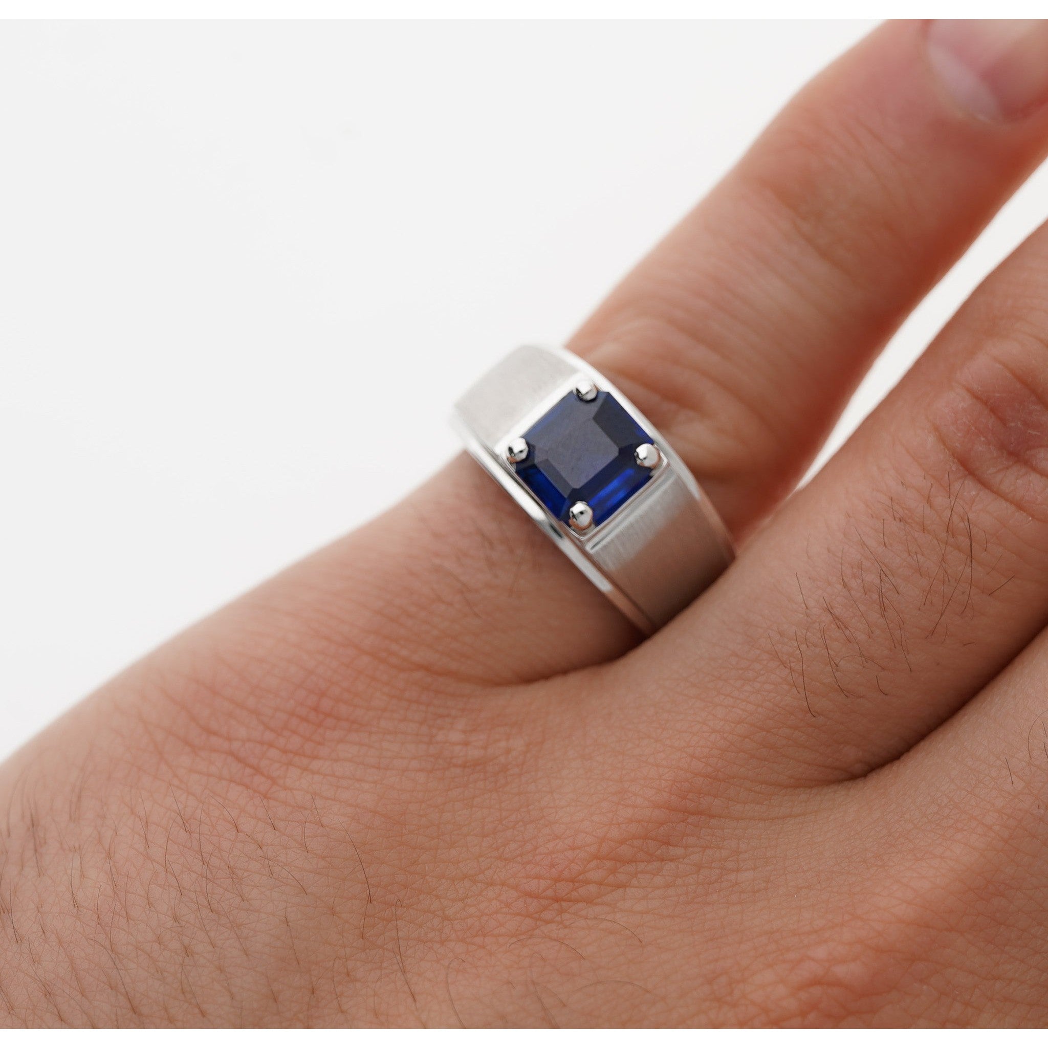 GIA Certified 2.23 Carat Square Cut Blue Sapphire Men's Matte Finish 18K Ring