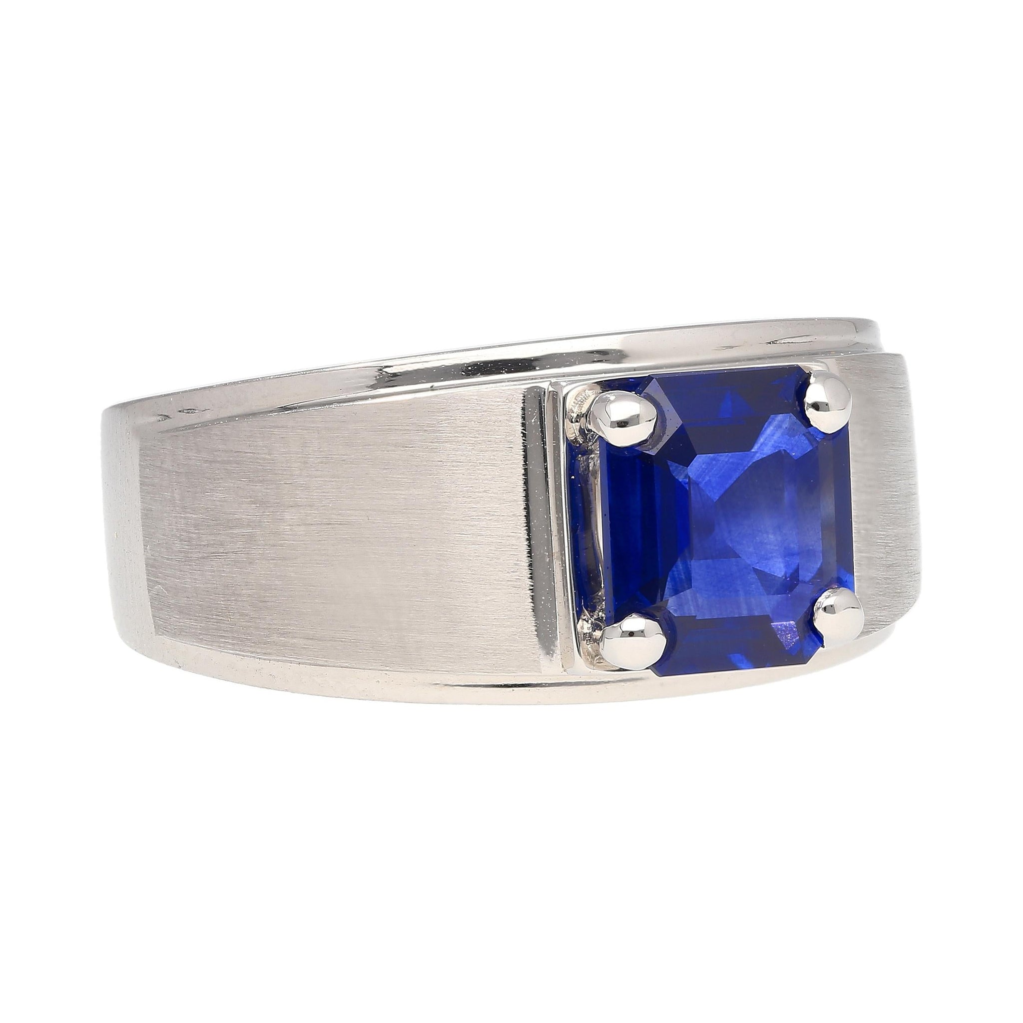 GIA Certified 2.23 Carat Square Cut Blue Sapphire Men's Matte Finish 18K Ring