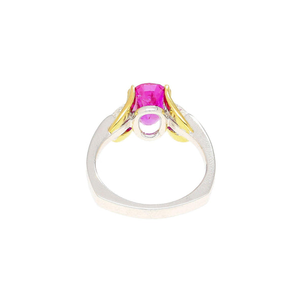 GIA Certified 2.42 Carat Purplish Pink Sapphire & Diamond Three Stone Ring