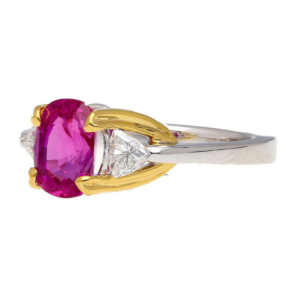 GIA Certified 2.42 Carat Purplish Pink Sapphire & Diamond Three Stone Ring