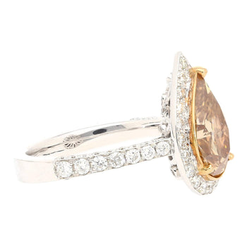 GIA Certified 2.53 Carat Pear Cut Brown Diamond Halo Pave Engagement Ring – Assay Jewelers