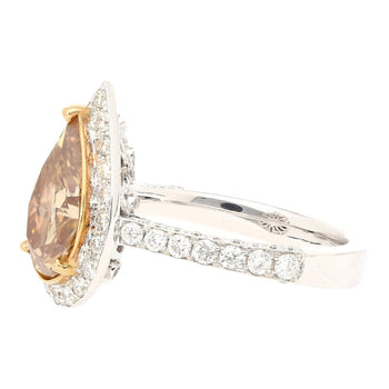 GIA Certified 2.53 Carat Pear Cut Brown Diamond Halo Pave Engagement Ring – Assay Jewelers