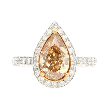 GIA Certified 2.53 Carat Pear Cut Brown Diamond Halo Pave Engagement Ring – Assay Jewelers