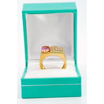 Bague forme carrée en saphir rose taille ovale de 2,77 carats, certifiée GIA, sertie demi-clos et à griffes canal – Assay Jewelers