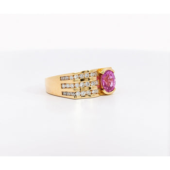Bague forme carrée en saphir rose taille ovale de 2,77 carats certifiée GIA, sertie demi-clos et rail – Assay Jewelers