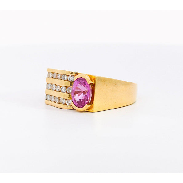 GIA Certified 2.77 Carat Oval Cut Pink Sapphire Square Shape Ring in Half Bezel and Channel Setting