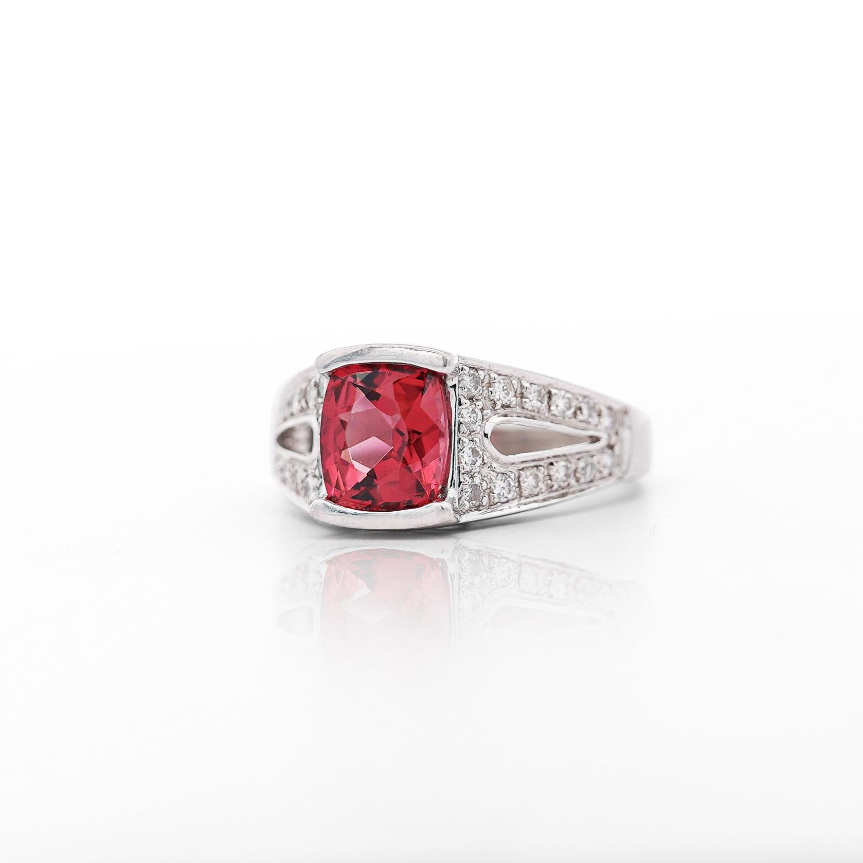 GIA Certified 3 Carat No Heat Red Spinel & Diamond Cocktail Platinum Ring
