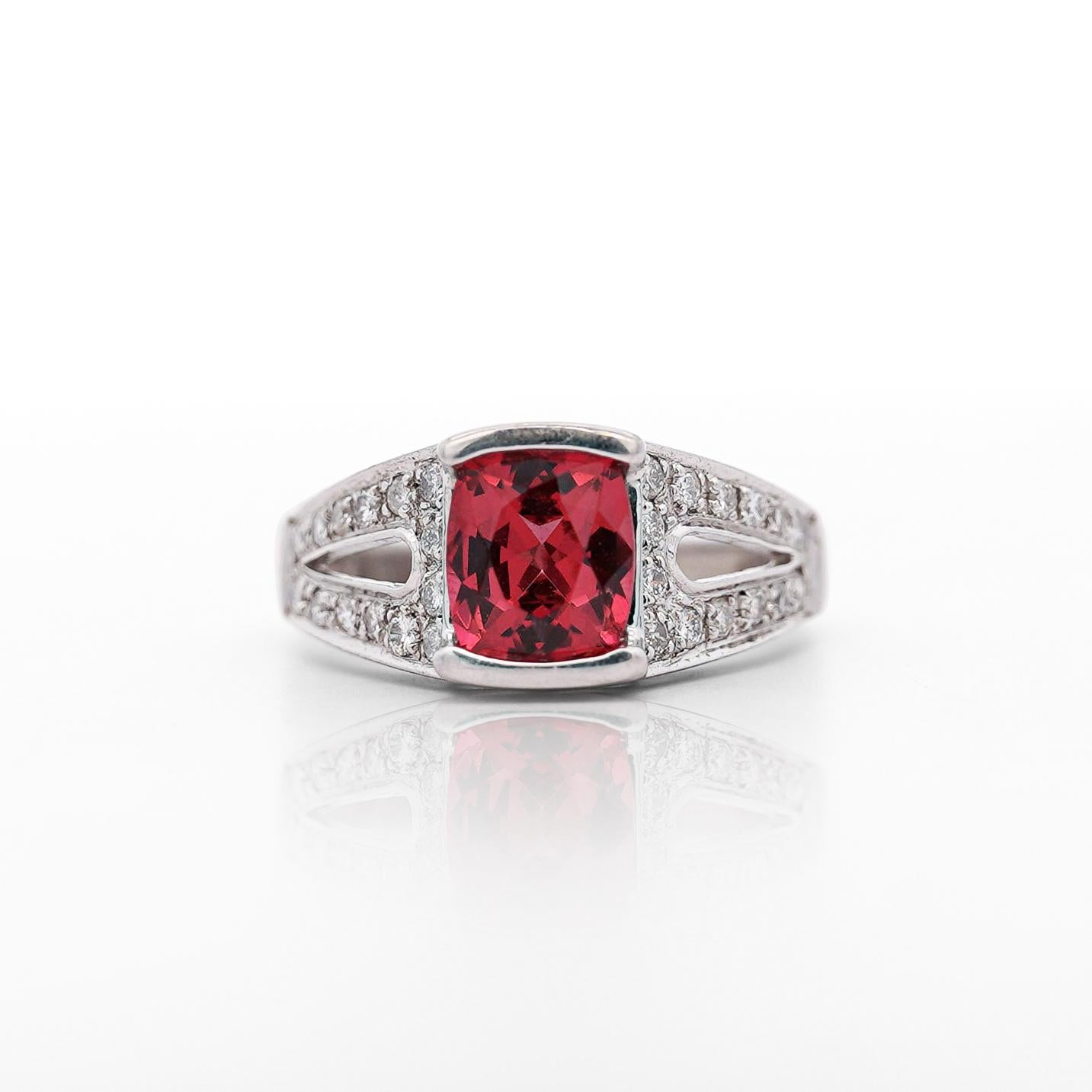 GIA Certified 3 Carat No Heat Red Spinel & Diamond Cocktail Platinum Ring