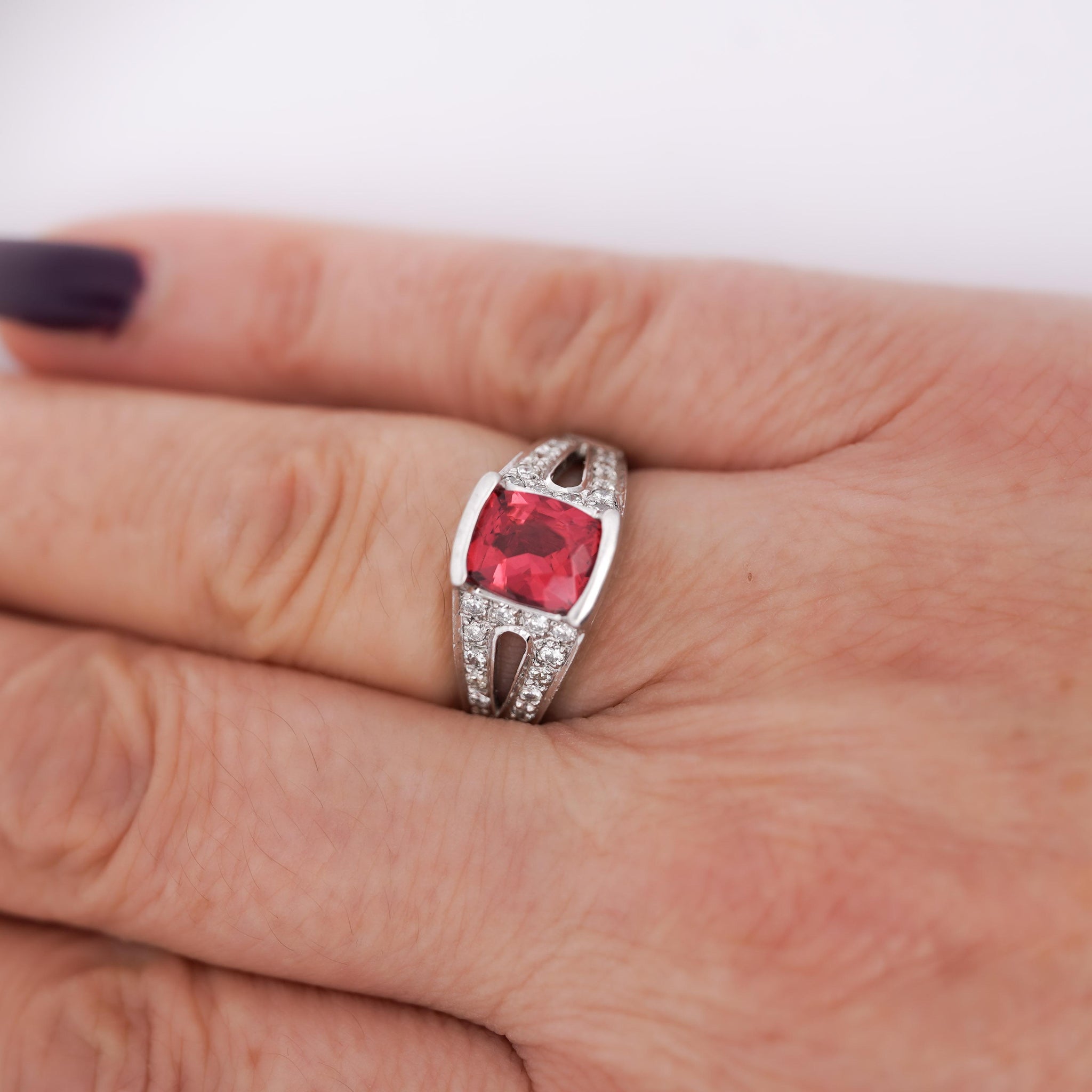 GIA Certified 3 Carat No Heat Red Spinel & Diamond Cocktail Platinum Ring