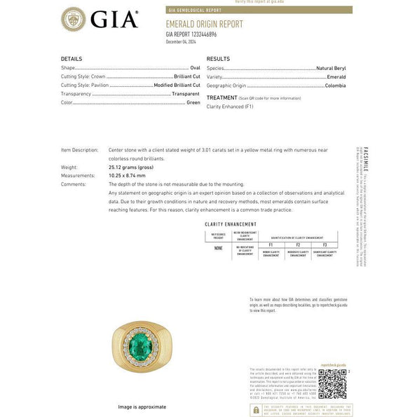 GIA Certified 3.01 Carat Colombian Emerald & Diamond 18K Yellow Gold Unisex Ring