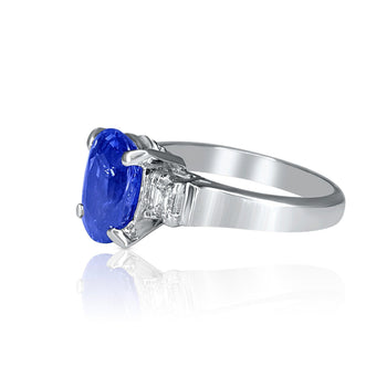 GIA Certified 3.25 Carat Oval Cut Natural Blue Sapphire & Platinum 3 Stone Ring – Assay Jewelers