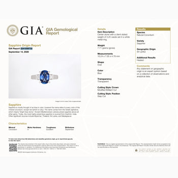 GIA Certified 3.25 Carat Oval Cut Natural Blue Sapphire & Platinum 3 Stone Ring – Assay Jewelers