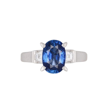 GIA Certified 3.25 Carat Oval Cut Natural Blue Sapphire & Platinum 3 Stone Ring – Assay Jewelers